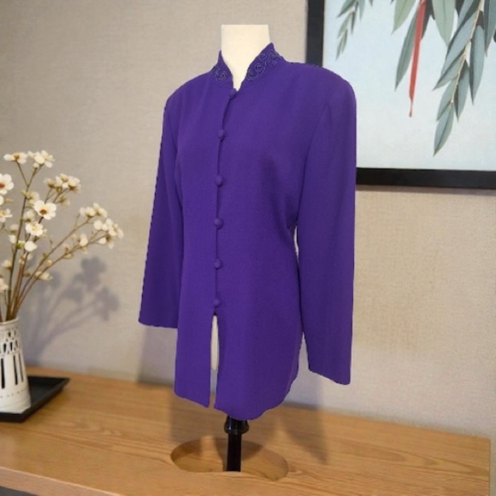 Gillian Vintage Purple Mandarin Collar‎ Wool Blazer Button Front Women’s Size 8